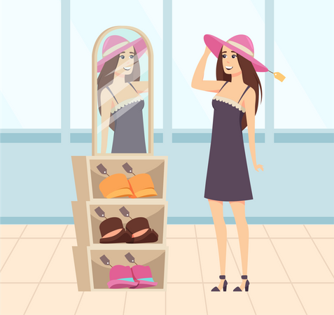 Girl doing shopping in store  Illustration