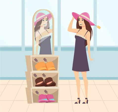 Girl doing shopping in store  Illustration
