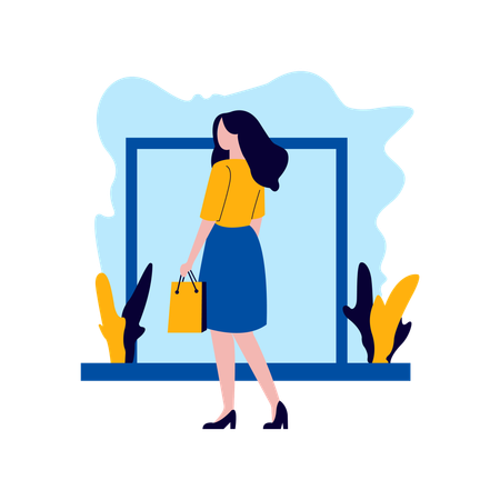 Girl doing shopping in store  Illustration