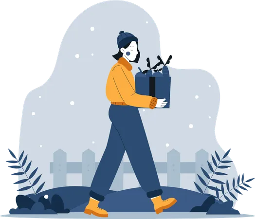 Girl doing shopping in winter  Illustration