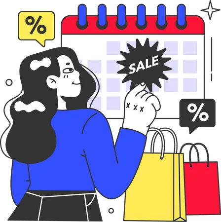 Girl doing shopping on black friday  Illustration