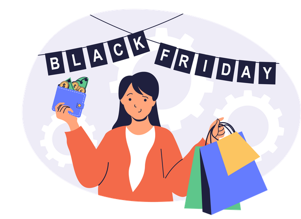 Girl doing shopping on black friday  Illustration