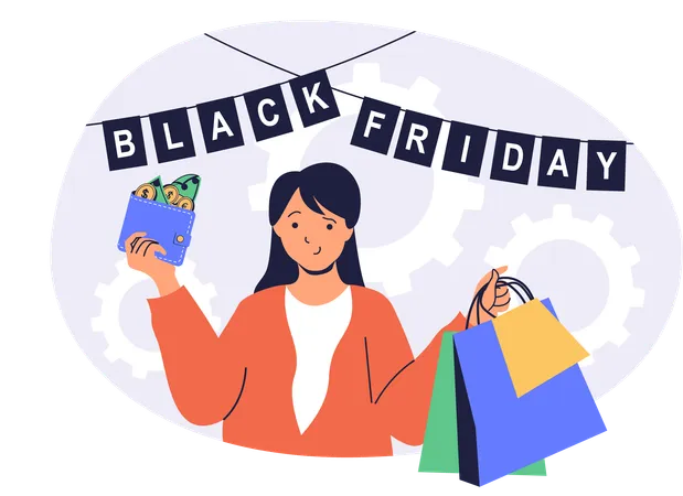 Girl doing shopping on black friday  Illustration