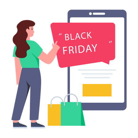 Girl doing shopping on Black Friday Sale  Illustration