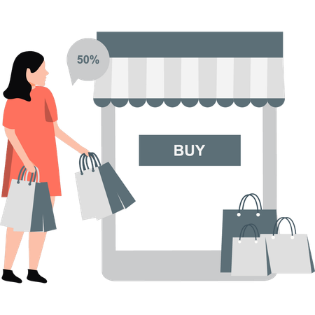 Girl doing shopping on discount  Illustration