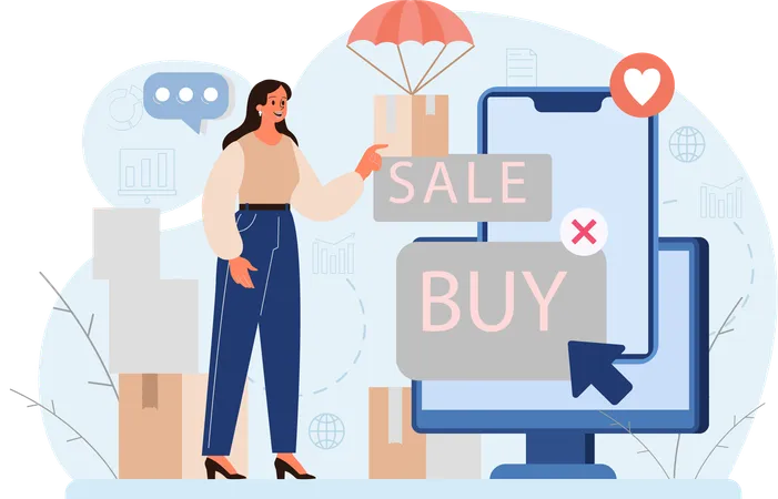 Girl doing shopping on Ecommerce Sale  Illustration