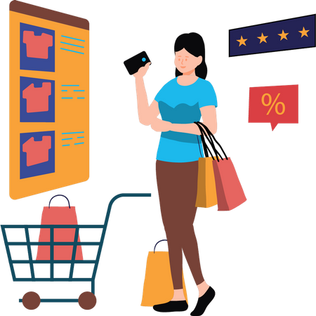 Girl doing shopping online Illustration