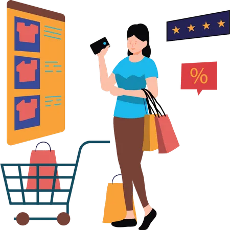 Girl doing shopping online Illustration