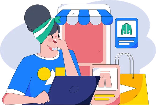 Girl doing shopping online by laptop  Illustration