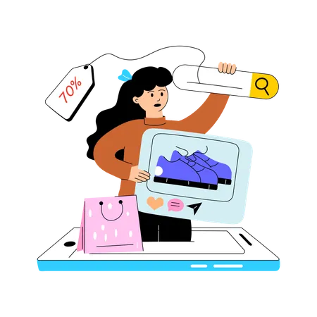 Girl doing  shopping Online Sale  Illustration