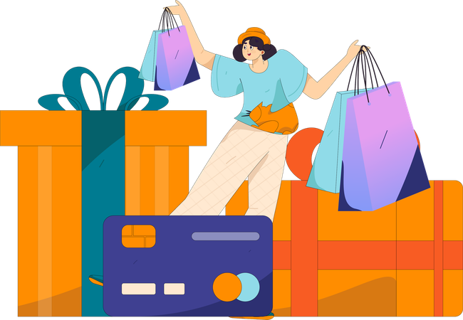Girl doing shopping promotion  Illustration