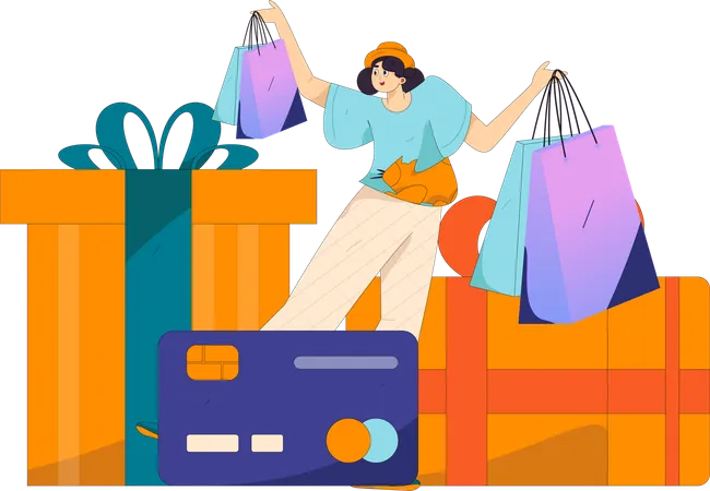 Girl doing shopping promotion  Illustration