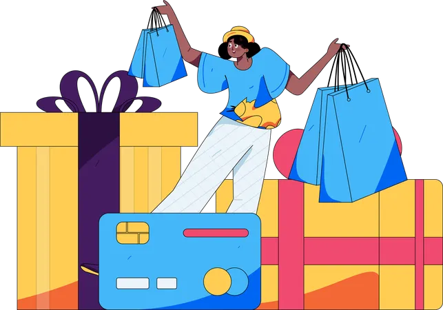 Girl doing shopping promotion  Illustration