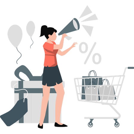 Girl doing shopping sale promotion  Illustration