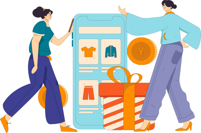 Girl doing shopping using shopping app  Illustration