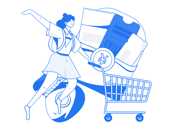 Girl doing shopping using shopping voucher  Illustration
