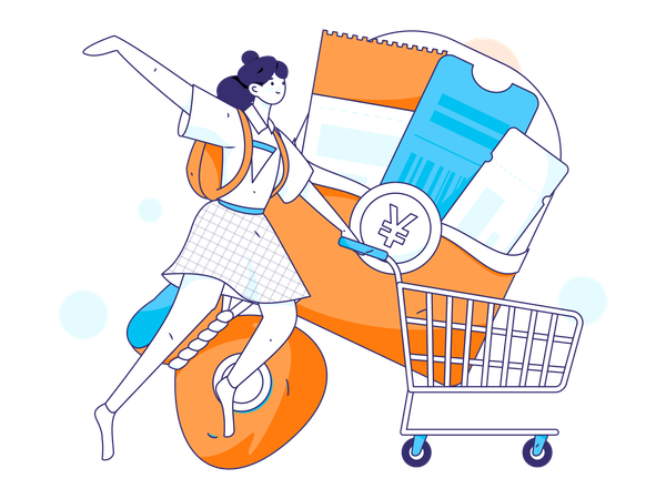 Girl doing shopping using shopping voucher  Illustration