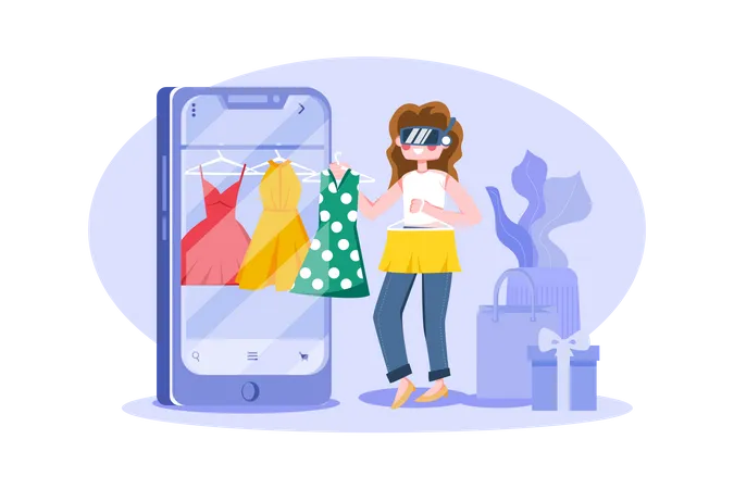 Girl doing Shopping using virtual technology Illustration