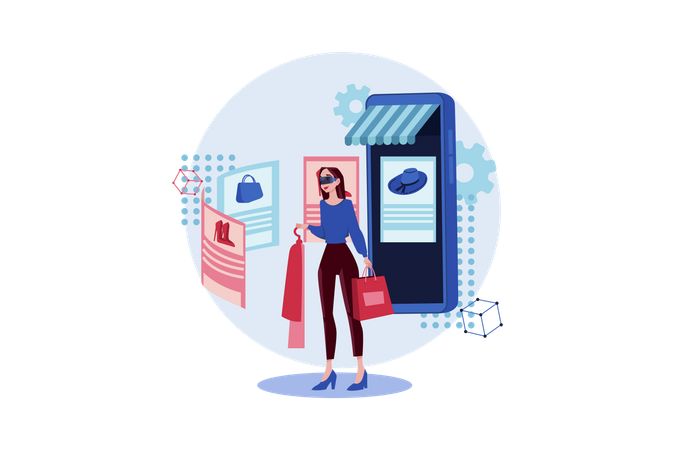 Girl doing shopping using VR Tech  Illustration