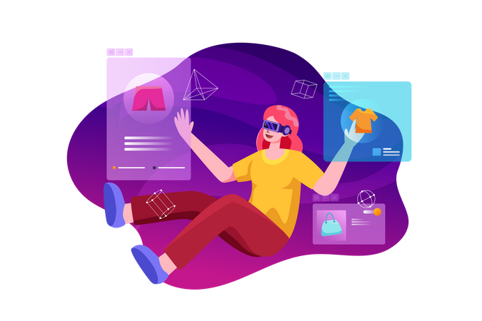 Girl doing shopping using VR tech  Illustration