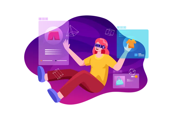 Girl doing shopping using VR tech  Illustration