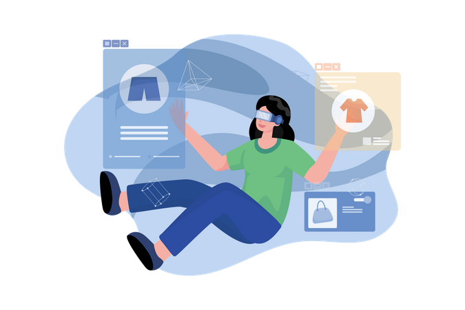 Girl doing shopping using VR tech  Illustration