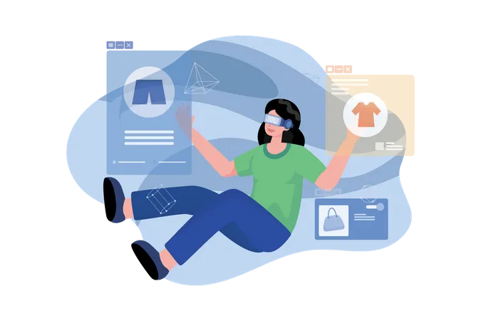 Girl doing shopping using VR tech  Illustration