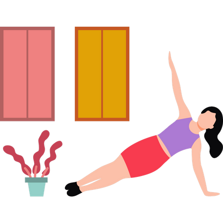 Girl doing side plank exercise  일러스트레이션