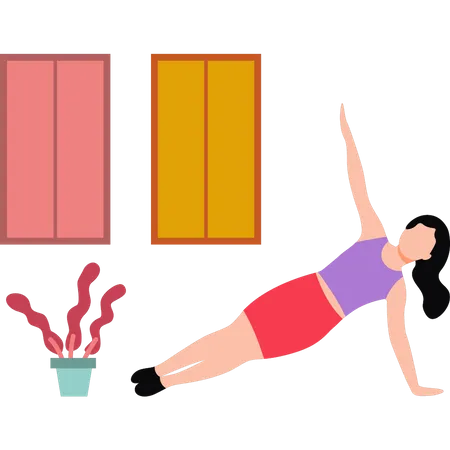 Girl doing side plank exercise  일러스트레이션