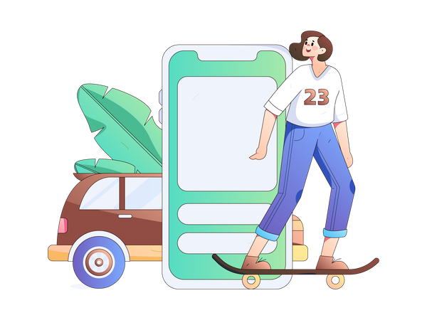 Girl doing skating for transport  Illustration