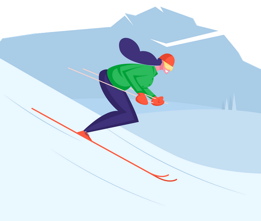 Girl doing ski riding Illustration