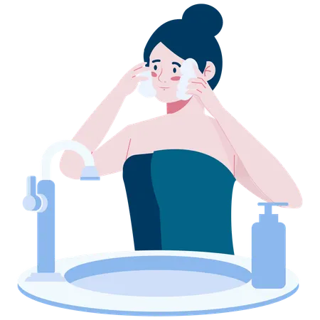 Girl doing Skincare routine  Illustration