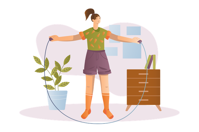 Girl doing skipping at home  Illustration