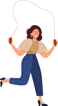 Girl doing skipping exercise using jumping rope  Illustration
