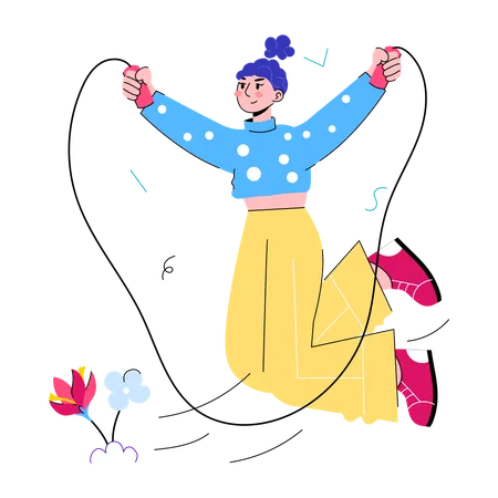 Girl doing Skipping Rope  イラスト