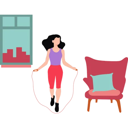 Girl doing skipping rope exercise Illustration