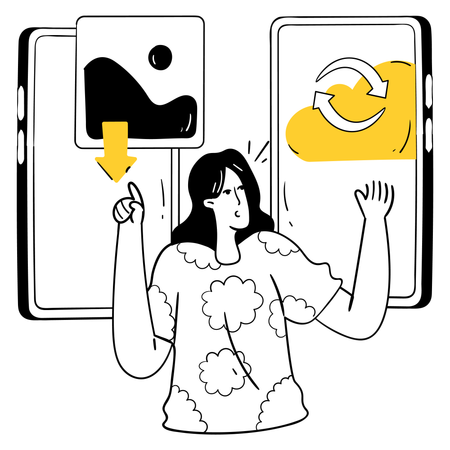 Girl doing Smartphone Network Syncing  Illustration