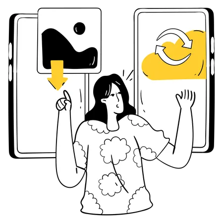Girl doing Smartphone Network Syncing  Illustration