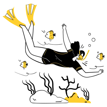 Girl doing Snorkeling Adventure  Illustration