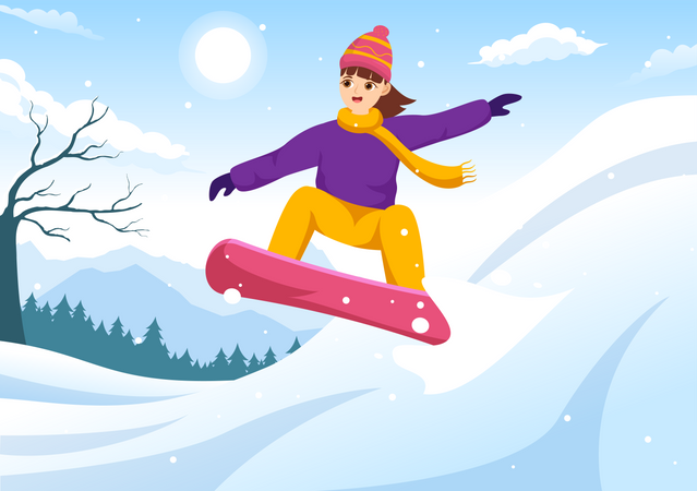 Girl Doing Snowboarding  Illustration