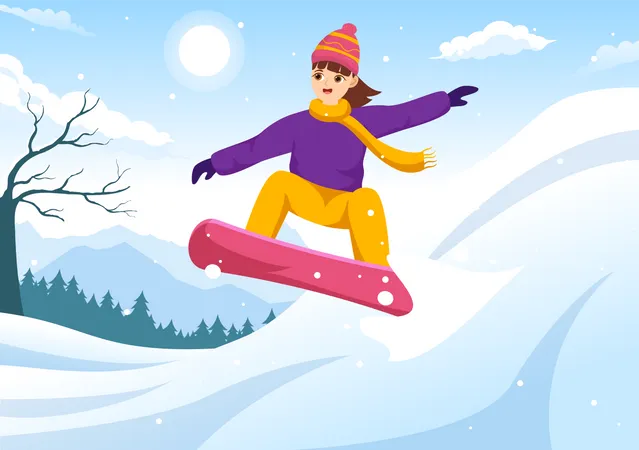 Girl Doing Snowboarding  Illustration