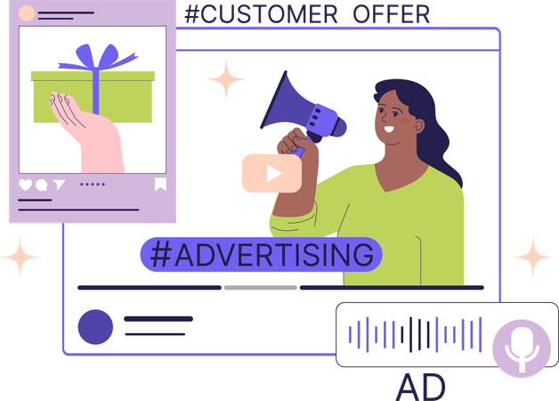 Girl doing social media advertising  Illustration