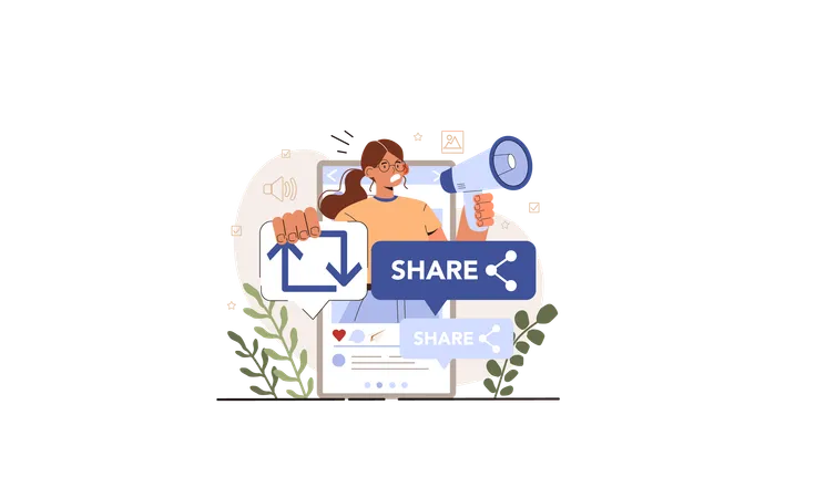 Girl doing Social media post sharing active forcing  Illustration