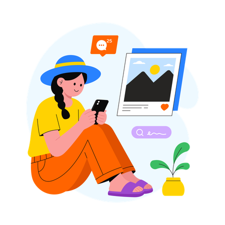 Girl doing Social Media Scrolling  Illustration