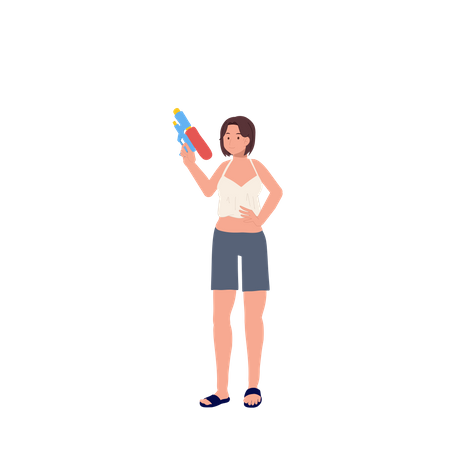 Girl doing songkran celebration  일러스트레이션