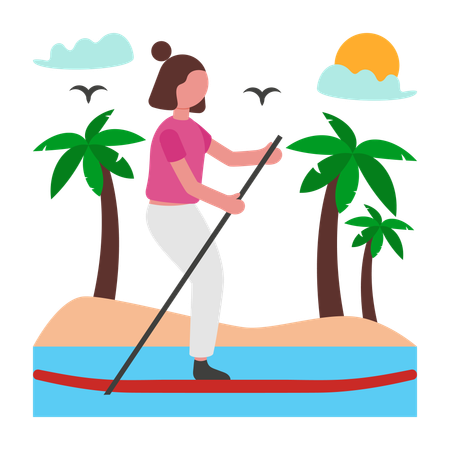 Girl doing stand up paddleboarding  Illustration