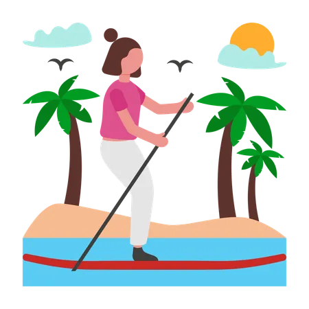 Girl doing stand up paddleboarding  Illustration