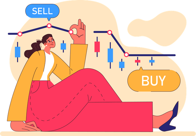 Girl doing stock market analysis  Illustration
