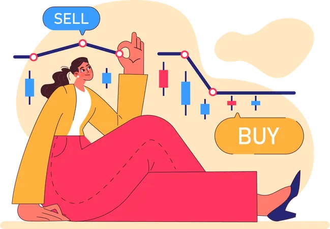 Girl doing stock market analysis  Illustration