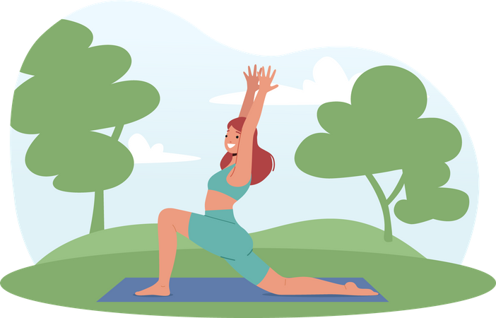 Girl doing stretching exercise at park  Illustration
